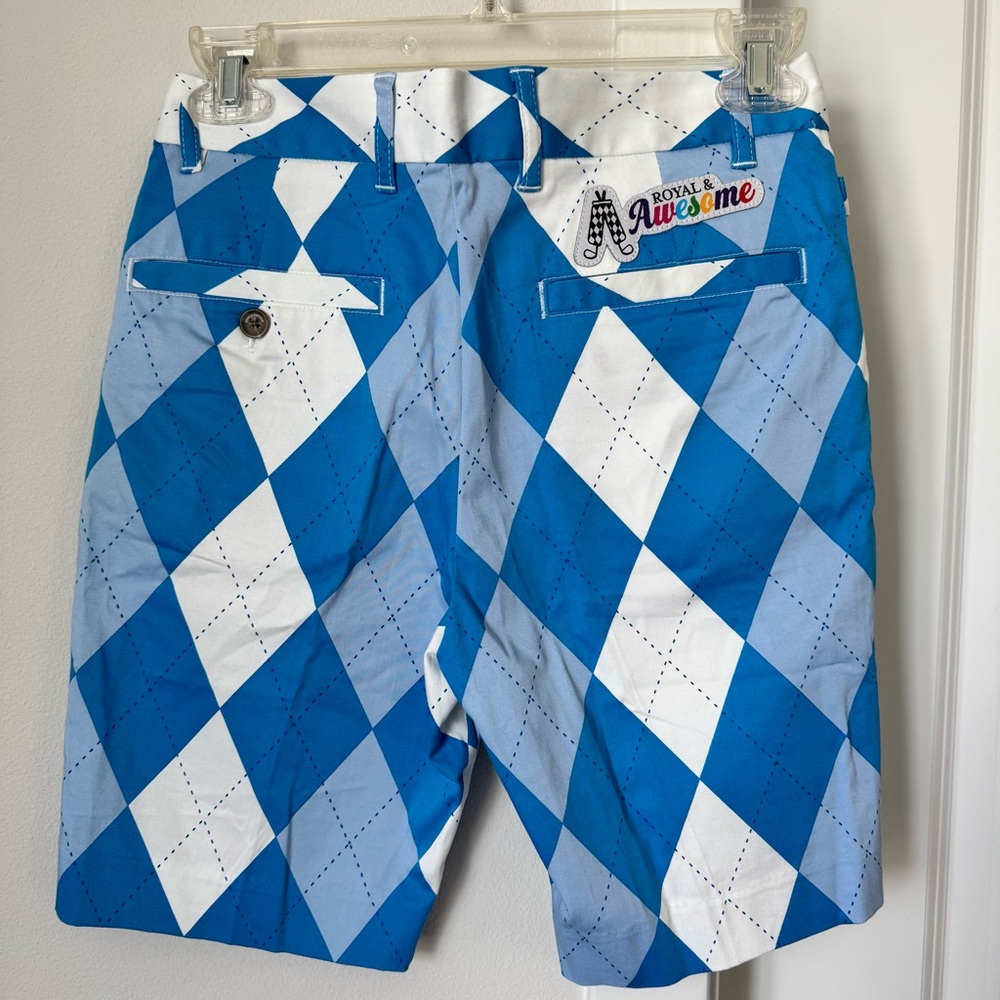 Royal & Awesome Kids Old Tom’s Golf Shorts Size Small Blue and White Argyle - Picture 6 of 13